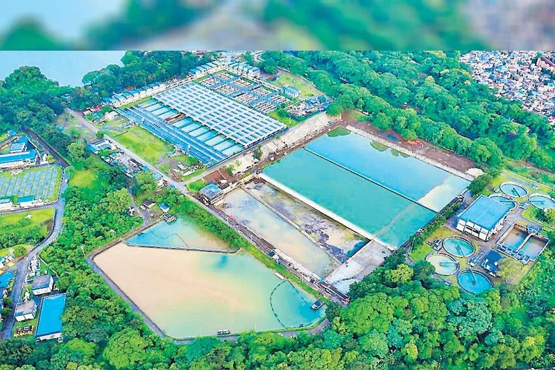 Water treatment tanks and storage reservoirs at a utility facility