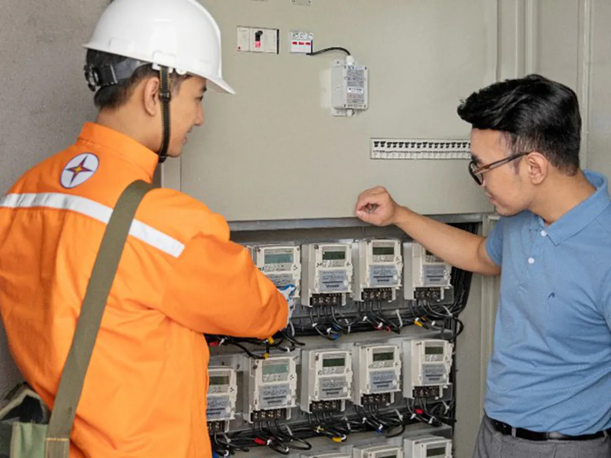 Electricity transmission lines and a petrol pump in Vietnam