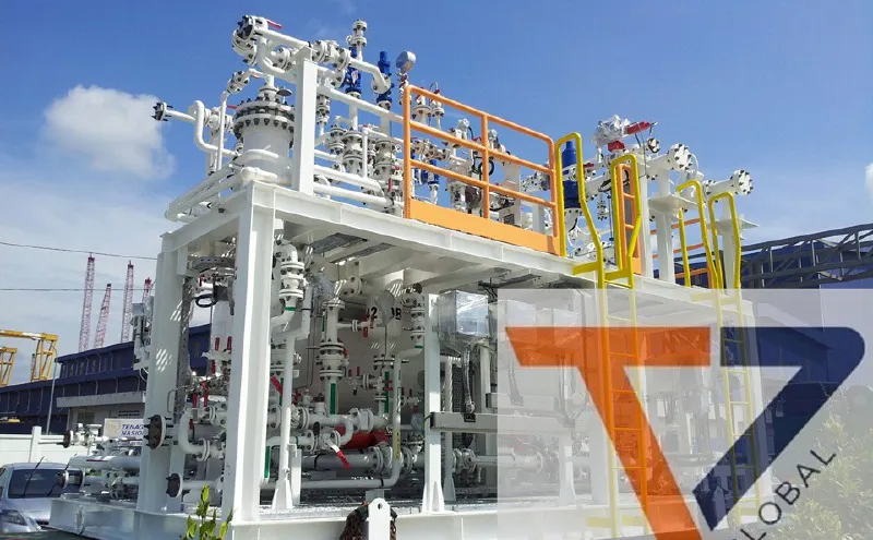 Offshore oil and gas platform with industrial equipment