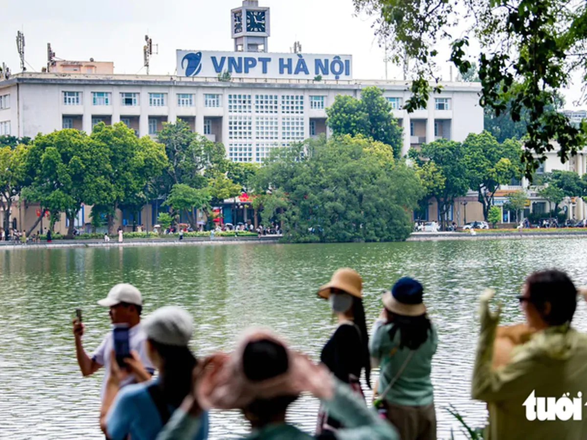 Hoan Kiem Lake and surrounding buildings in Hanoi