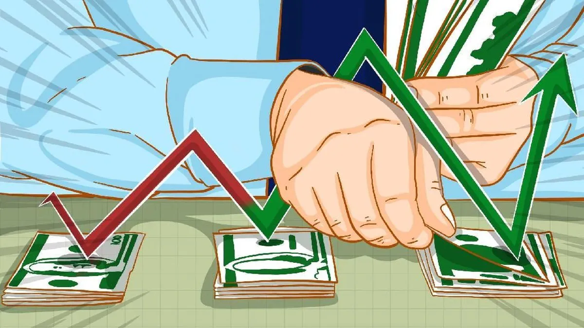 Indonesian rupiah banknotes beside a financial chart