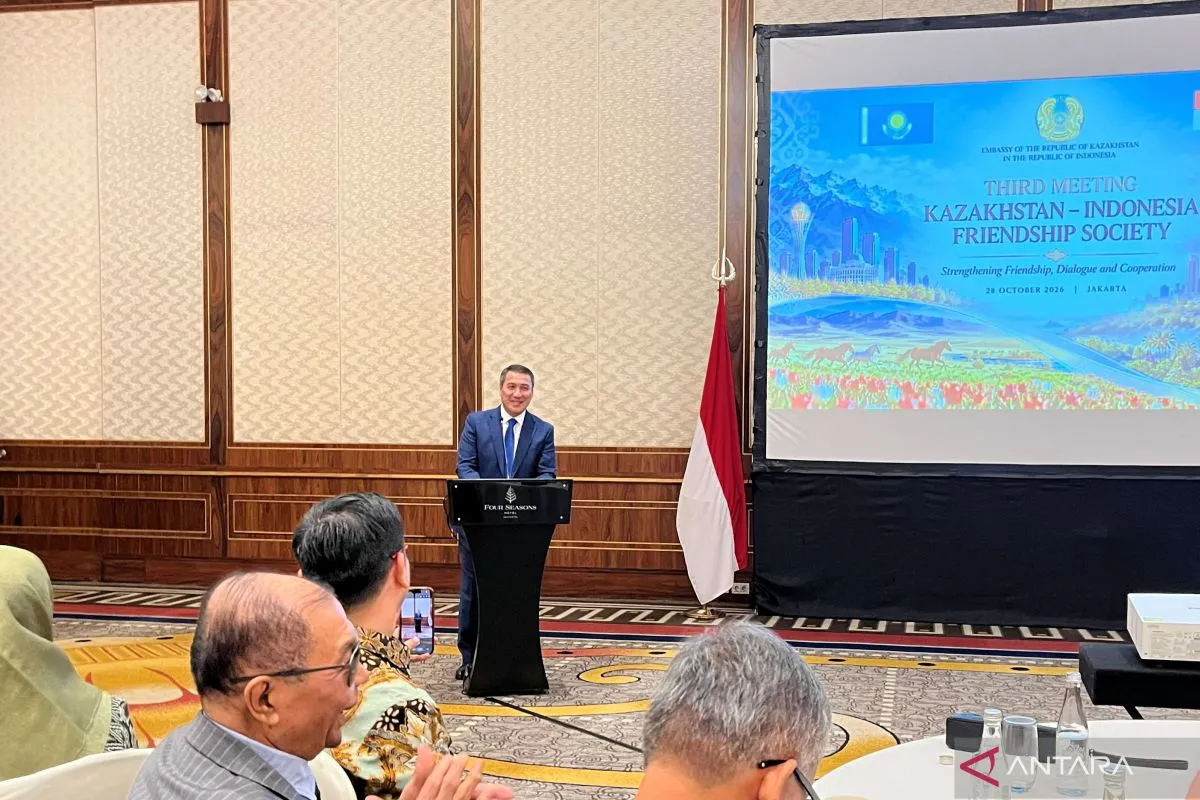 Indonesian and Kazakhstani flags displayed side by side