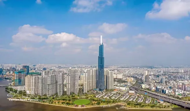 Urban skyline and transport infrastructure in Ho Chi Minh City