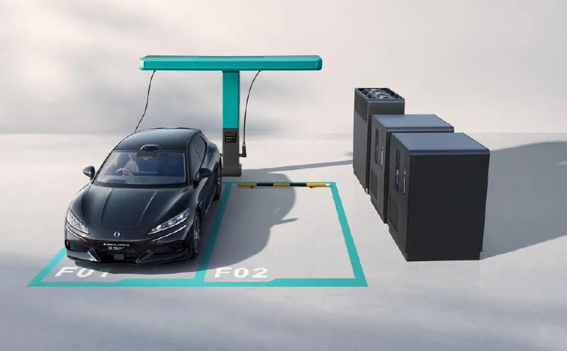 Electric vehicle charging connector beside a parked car