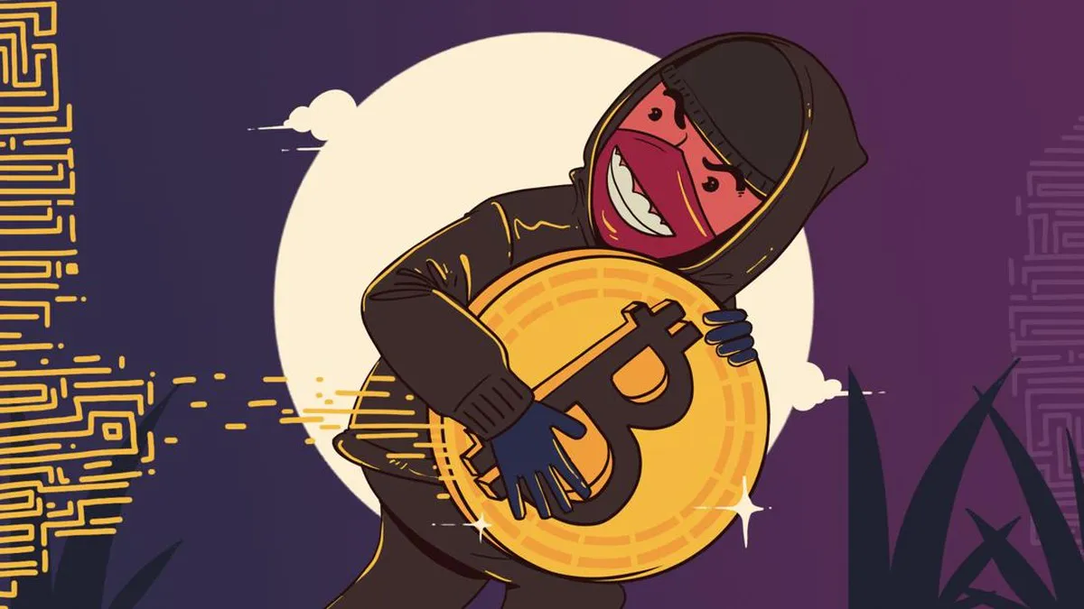 Illustration of a digital padlock alongside cryptocurrency symbols
