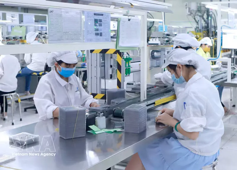 Electronic components and circuit boards on a manufacturing production line