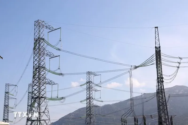Electricity transmission pylons and solar panels