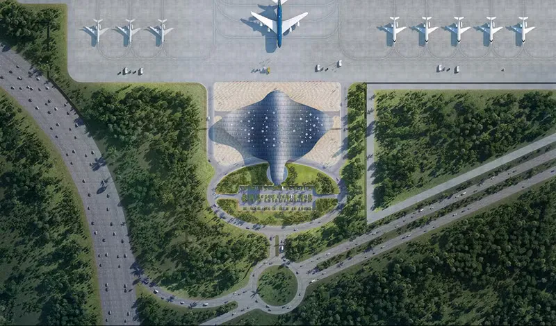 Illustration of airport runways, taxiways and aircraft parking areas